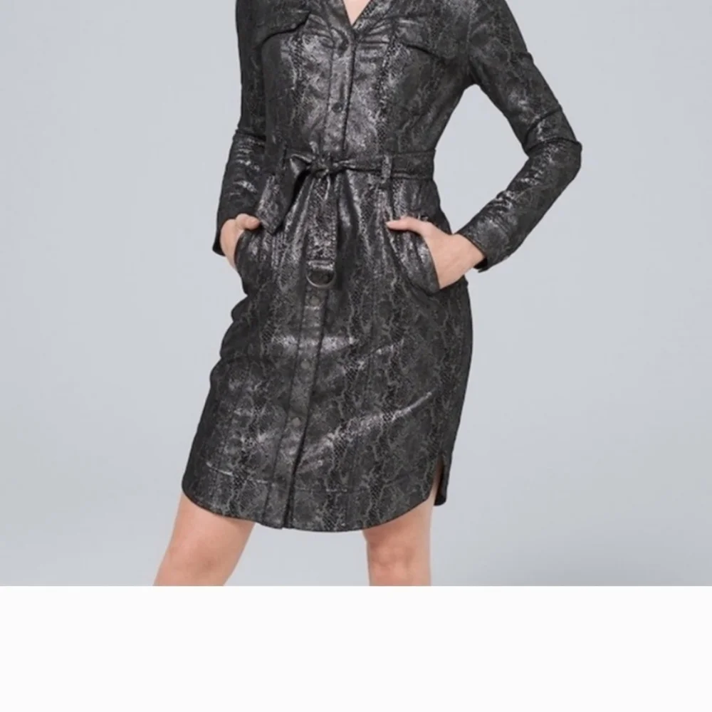 NWT White House Black Market foil reptile dress Size 4 Color:black/silver - Picture 1 of 11